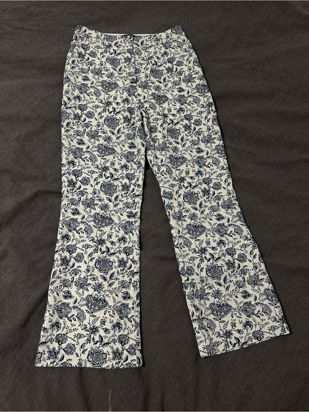 Pinko White and Navy Floral Flare Pants